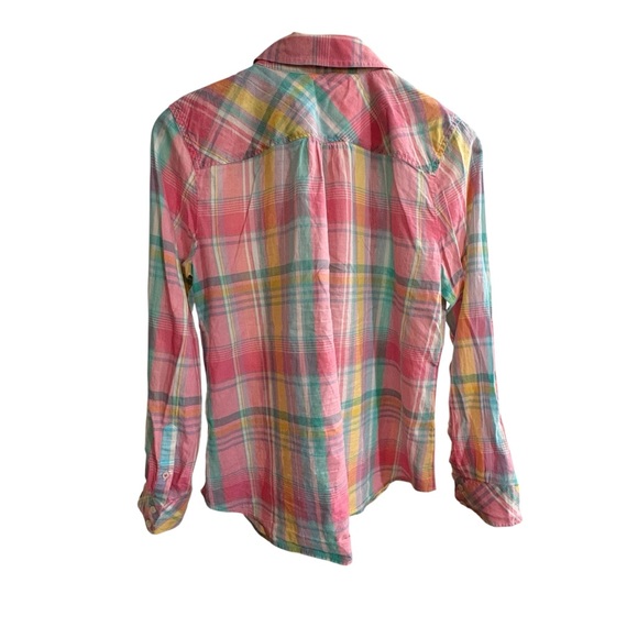 Talbots EUC Multicolored Spring Plaid Cotton Button-Up Shirt long sleeve Size M - Picture 3 of 8